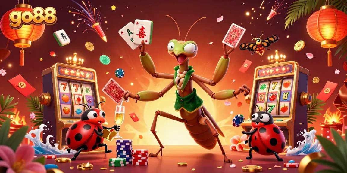 Experience the action at go88 with vibrant characters and dynamic casino elements in an engaging 3D illustration.